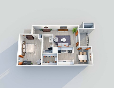 Floor plan for 1 bed, 1 bath, 719 sqft
